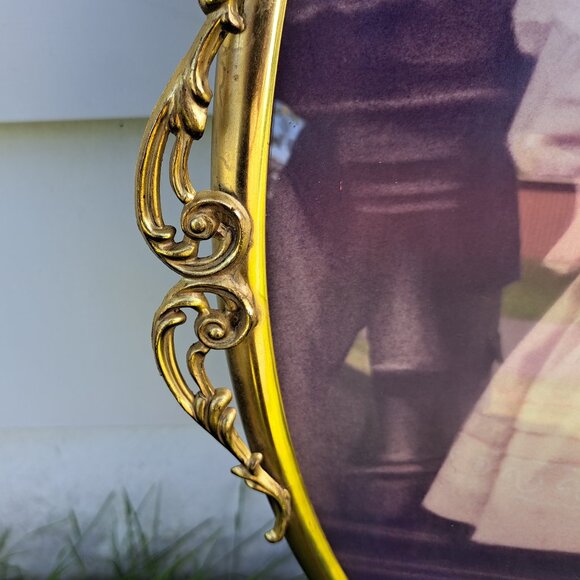 Antique Bubble Glass Brass Frame & Picture - Picture 8 of 11